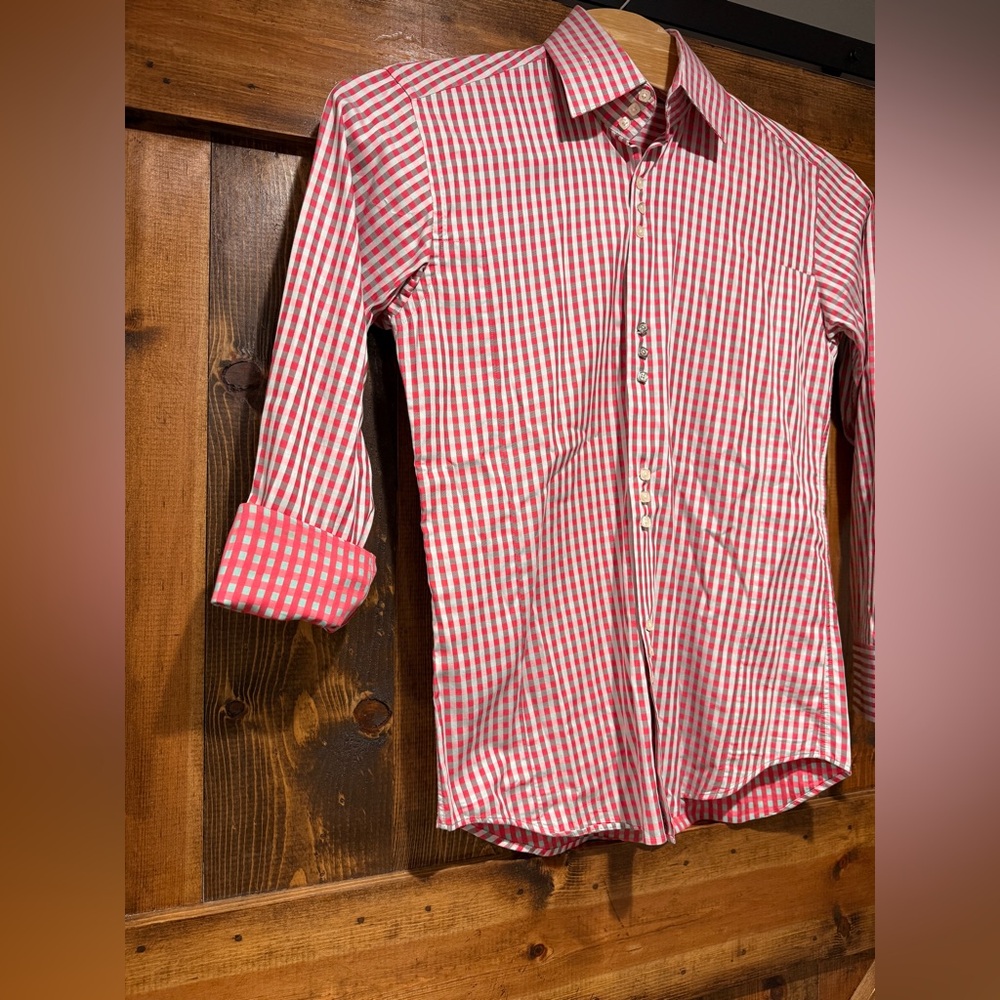 BOGOSSE dress shirt - Size 3 (Medium) Pink Gray Silver‎ Gingham Print - Picture 6 of 11